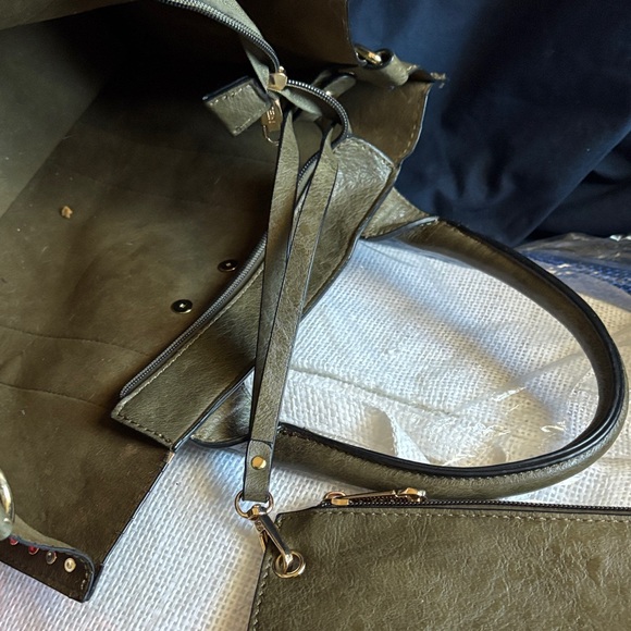 Dasein USA Vegan Leather Olive Green Studded Handbag W/ Attachable coin purse. - Picture 9 of 12